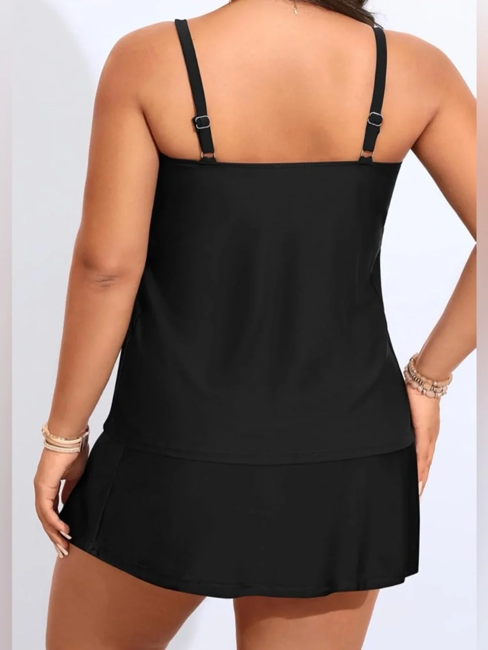 Yonique Womens Swimsuit Plus Size Tankini with Skirt Tummy Control 2Pc Black 18W - Picture 2 of 8